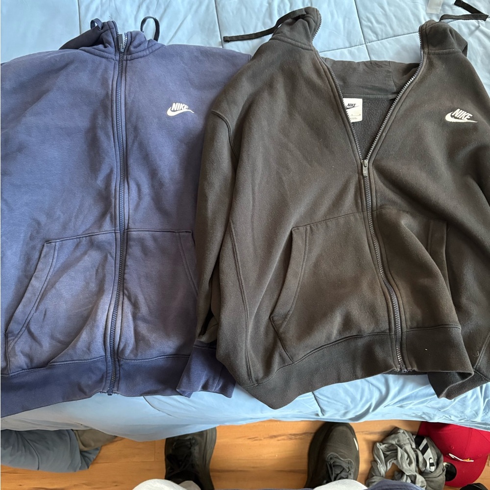 Nike Men's Zip-Up Hooded Jacket - Blue and Black size large
